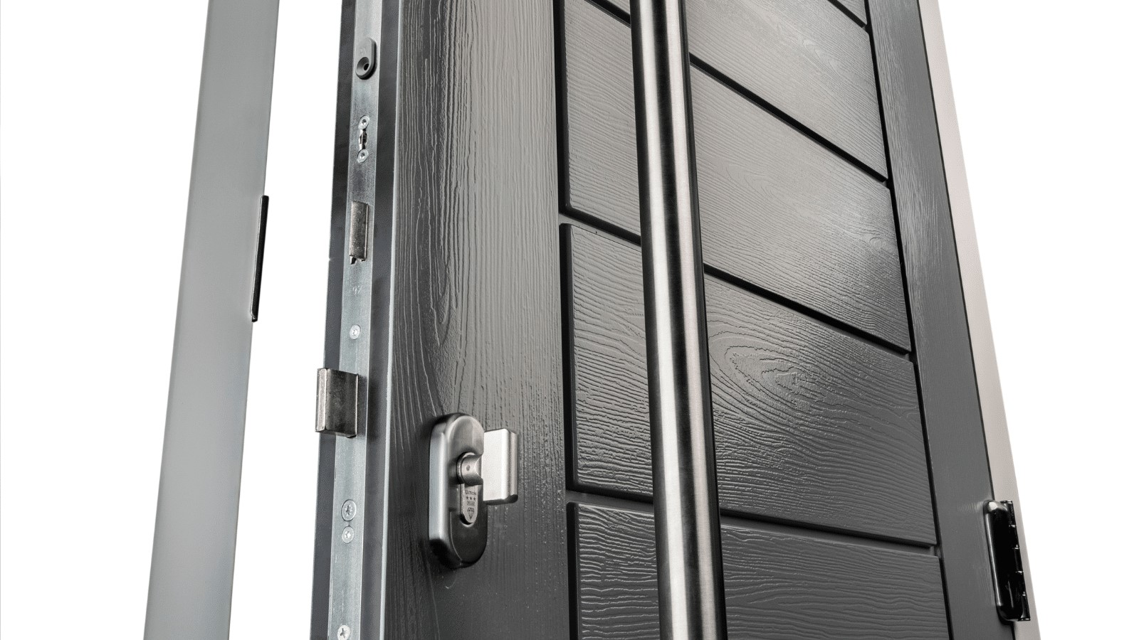 Close up of Anthracite Grey Italia door with Winkhaus lock
