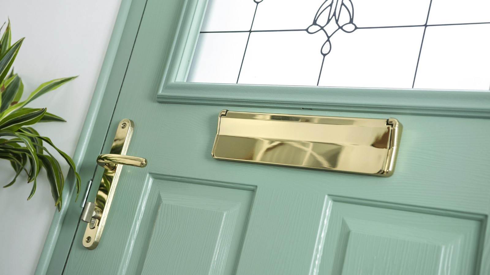 Front door with gold hardware